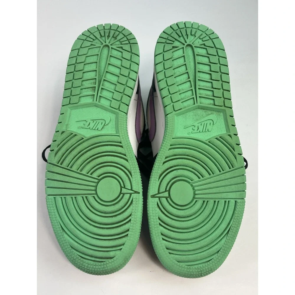 Jordan 1 Low Green Glow Violet Shock Gym Sneakers Youth GS 6Y - Women's Size 7.5